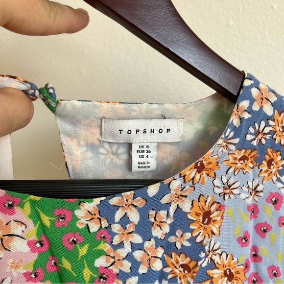 Topshop Austin Floral Print Multicolored Angle Sleeve Open Back Dress Size 4 - Picture 13 of 14